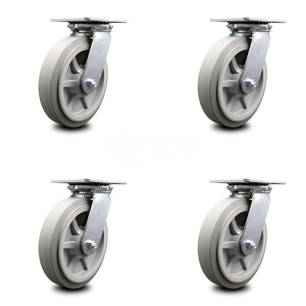 8 Inch Heavy Duty Thermoplastic Rubber Caster Set with Ball Bearings, 4PK